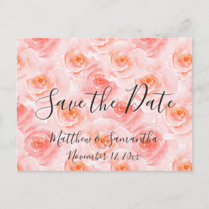 Pretty Blush Pink Watercolor Roses Save the Date Announcement Postcard