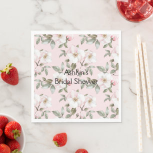 Pretty Blush Pink White Flowers Bridal Shower Napkin
