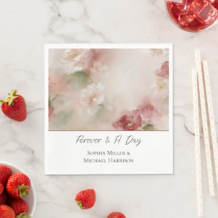 Pretty Blush Red Floral Wedding Napkin