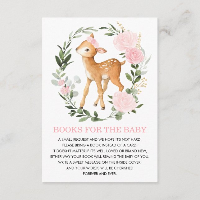 Pretty Blush Woodland Deer Books for Baby Library Enclosure Card (Front)