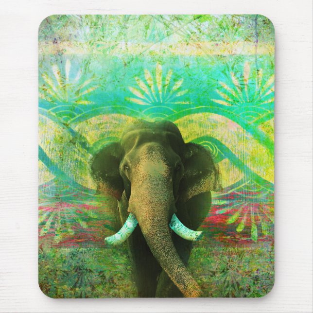 Pretty Bohemian Elephant Turquoise Tribal Pattern Mouse Pad (Front)