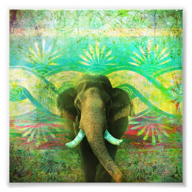 Pretty Bohemian Elephant Turquoise Tribal Pattern Photo Print (Front)