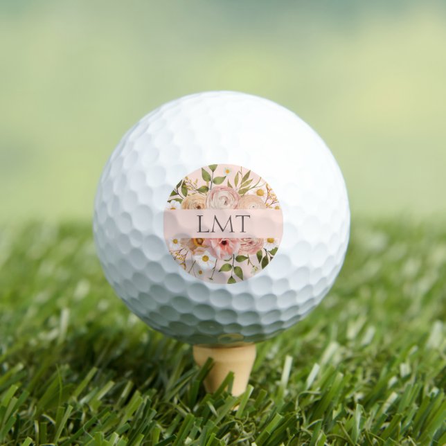 Pretty bohemian floral initials mothers day golf balls (Insitu Tee)