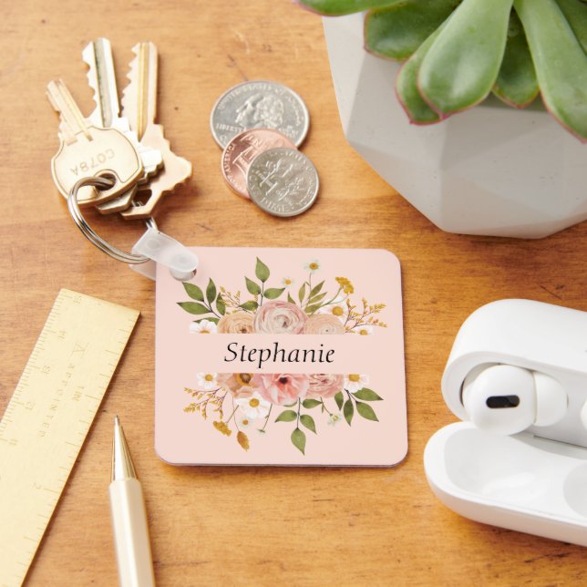 Pretty bohemian floral name mothers day keychain (Desk)