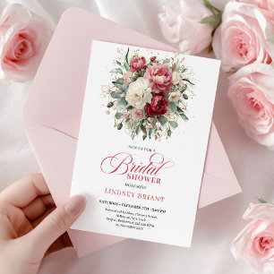 Pretty Bohemian Red Blush Gold Roses Bridal Shower Invitation