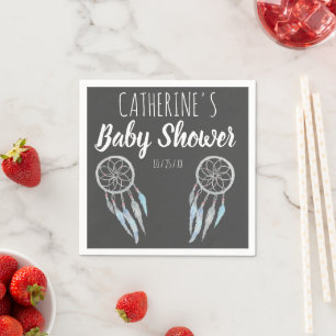 Pretty Boho Blue Gray Dreamcatcher Baby Shower Napkin