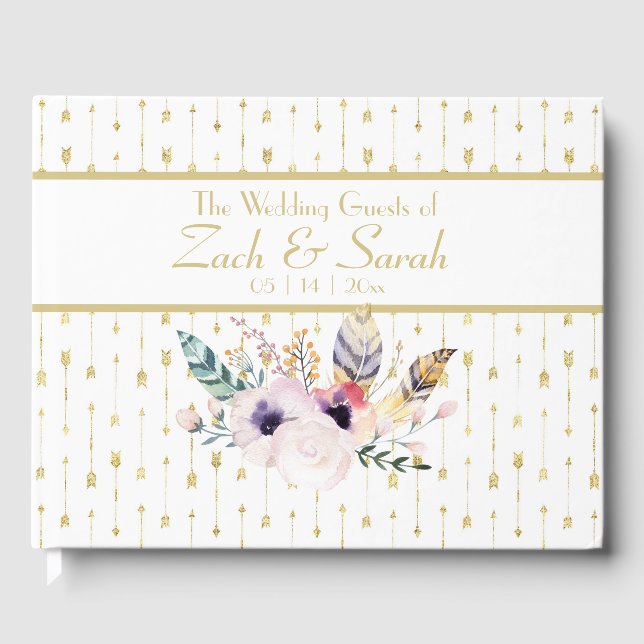 Pretty Boho Bouquet & Arrows Wedding Guestbook  (Front)