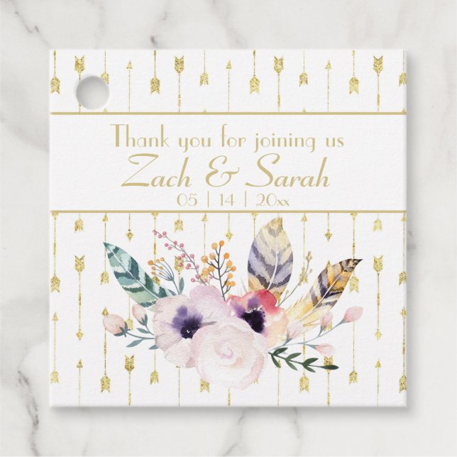 Pretty Boho Bouquet Wedding Favour Tags (Front)