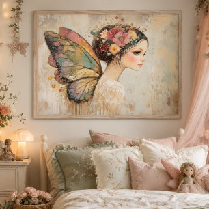 Pretty Boho Butterfly Fairy Pastel Watercolor Art Poster