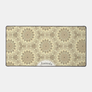 Pretty Boho Chic Gold Cream Taupe Mandala Desk Mat