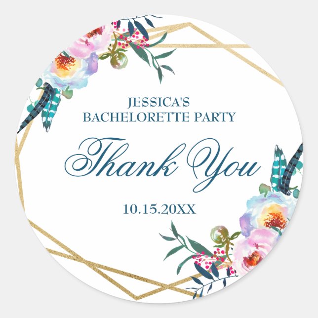 Pretty Boho Floral Bachelorette Party Classic Round Sticker (Front)
