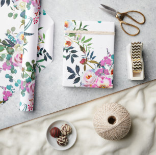 Pretty Boho Floral Pink Lavender Wedding Gift Wrapping Paper