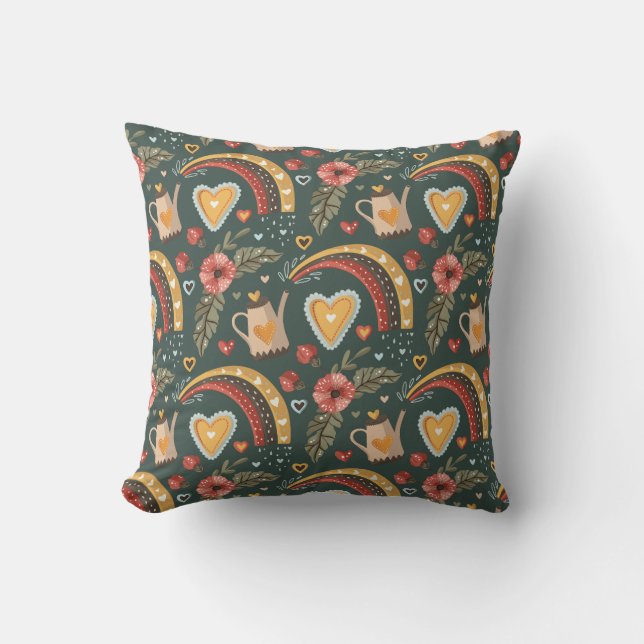 Pretty Boho Floral Spring Garden Pattern Throw Pillow (Front)