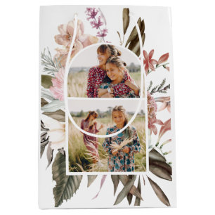 Pretty Boho Floral Two Photo  Medium Gift Bag