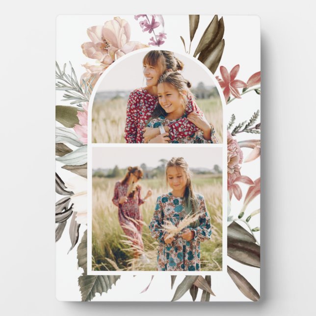 Pretty Boho Floral Two Photo Plaque (Front)