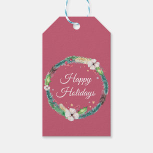 Pretty Boho Holiday Wreath Gift Tags