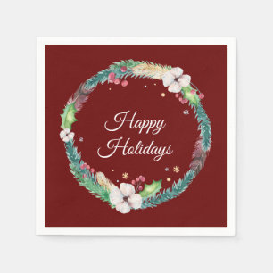 Pretty Boho Holiday Wreath  Napkin