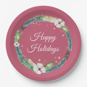 Pretty Boho Holiday Wreath Paper Plate
