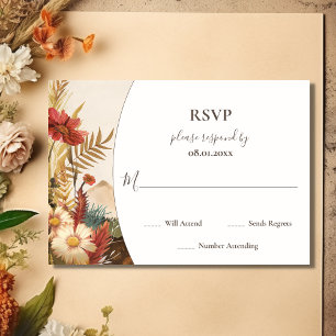 Pretty Boho Mountain Wildflower Wedding RSVP Card