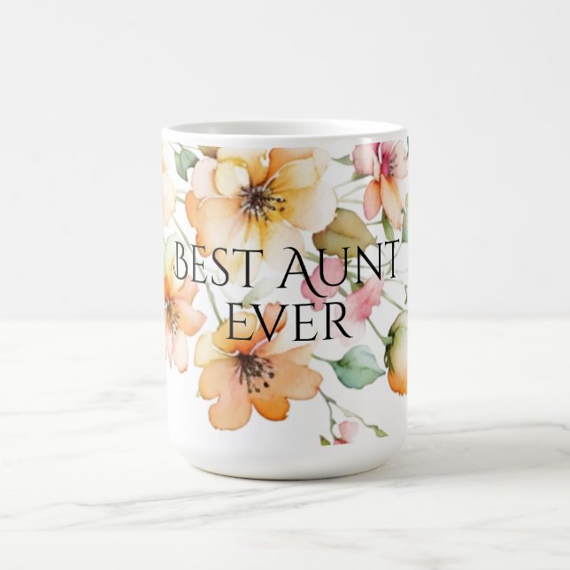 Pretty Boho Orange Watercolor Wildflowers Aunt Coffee Mug (Center)