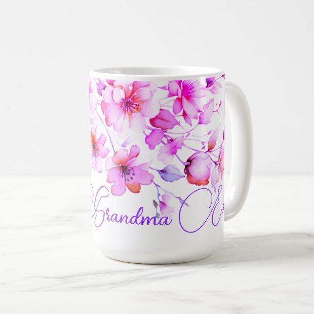 Pretty Boho Pink Watercolor Wildflowers best nana  Coffee Mug (Front Right)