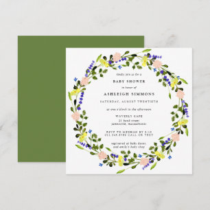 Pretty Boho Pink Yellow Floral Baby Shower Invitation