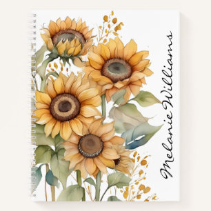 Pretty Boho Sunflowers Personalized Name Notebook