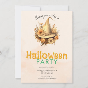 Pretty Boho Witch's Hat Halloween Party Invitation