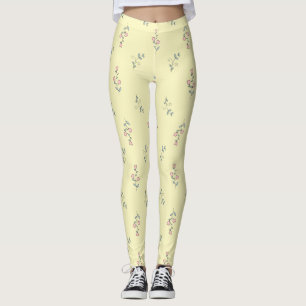 Pretty Boho Yellow Pink Purple Watercolor Floral  Leggings