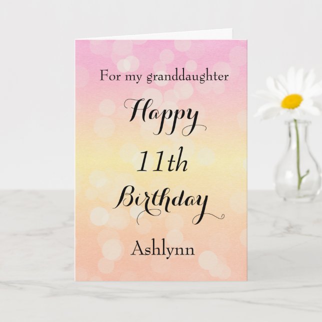 Pretty Bokeh Happy 11th Birthday Granddaughter Card (Small Plant)