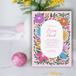 Pretty Bold Florals Easter Brunch Pink Invitation