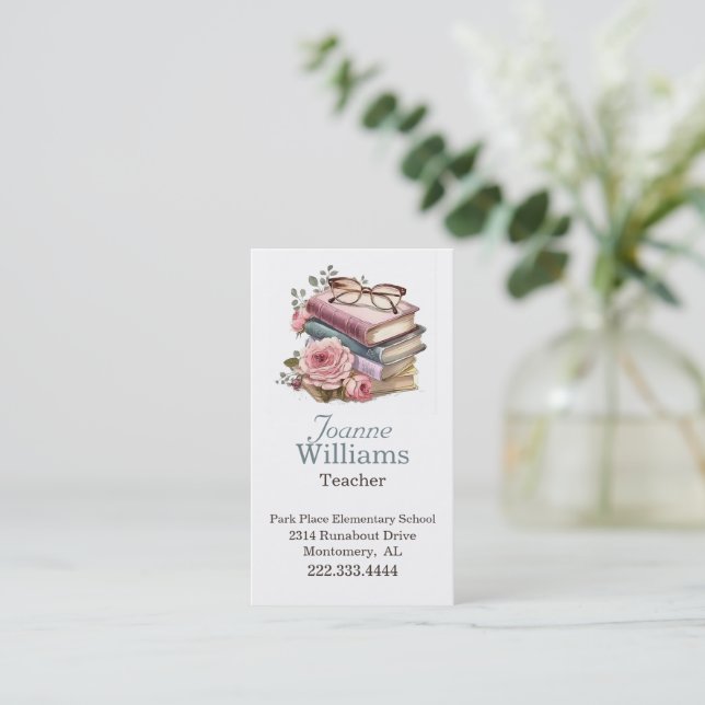 Pretty Books Teacher Business Card (Standing Front)