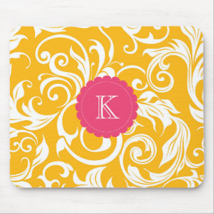 Pretty Boss Monogram Floral Wallpaper Orange Pink Mouse Pad