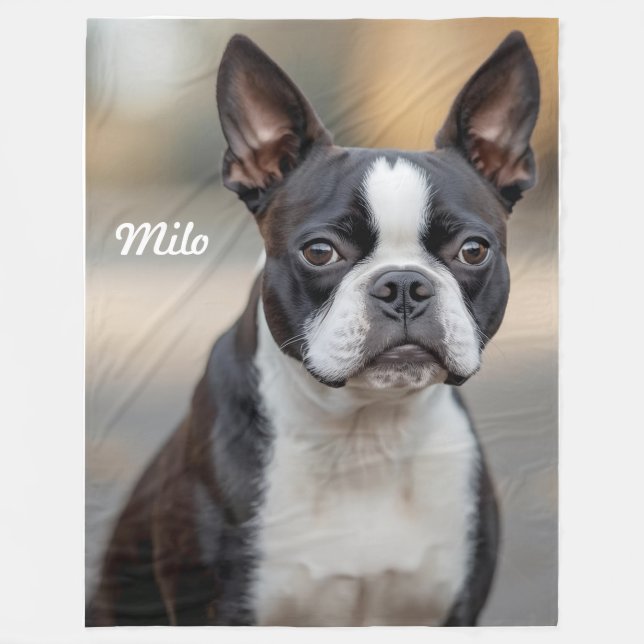 Pretty Boston Terrier Personalized Fleece Blanket (Front)