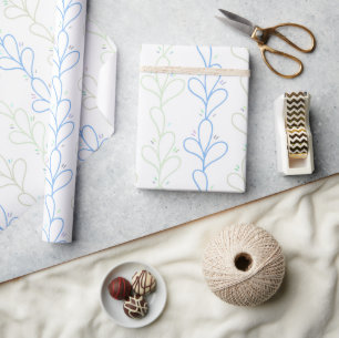 Pretty Botanical Blue Gender Neutral Baby Shower Wrapping Paper