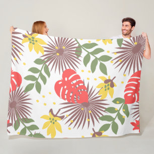 Pretty botanical Colourful pattern Floral Green Re Fleece Blanket