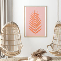 Pretty Botanical Fern Palm Leaf Pastel Pink Orange
