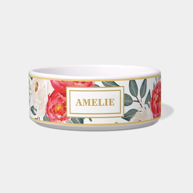 Pretty Botanical Floral Fashionable Cat Dog Pet Bowl (Front)