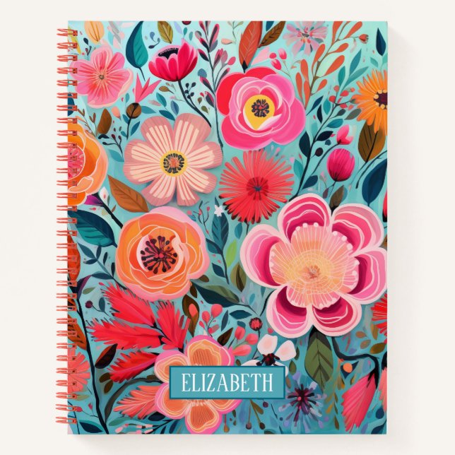 Pretty Botanical Floral Pattern Spiral Notebook (Front)