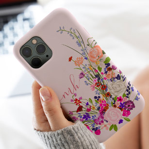 Pretty botanical floral wild flowers chic monogram Case-Mate iPhone case