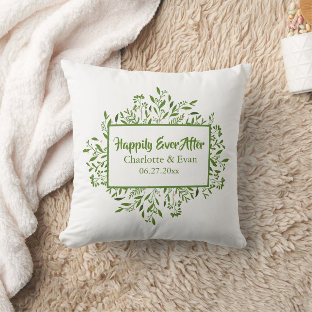 Pretty Botanical Frame Wedding Memories Throw Pillow (Blanket)