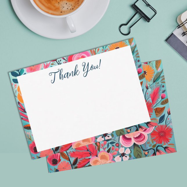 Pretty Botanical Girly Floral Thank You (A pretty colorful floral thank you card. Coordinates with other stationery items.)