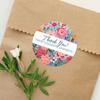 Pretty Botanical Girly Floral Thank You Classic Round Sticker