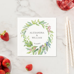 Pretty Botanical Greenery Blush Pink Wedding  Napkin