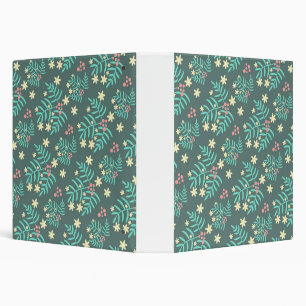 Pretty Botanical Leaves and Berries Blue Pattern Binder