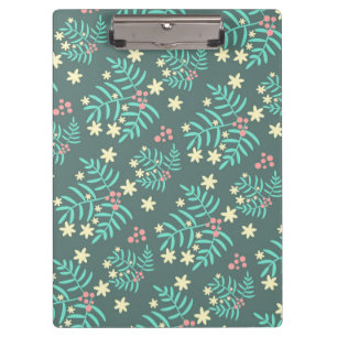 Pretty Botanical Leaves and Berries Blue Pattern Clipboard