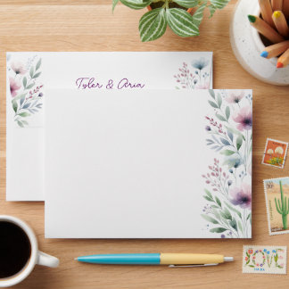Pretty Botanical Personalized Wedding Envelope