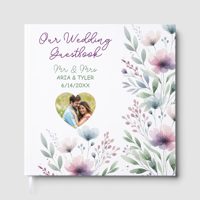 Pretty Botanical Personalized Wedding Guest Book (Front)
