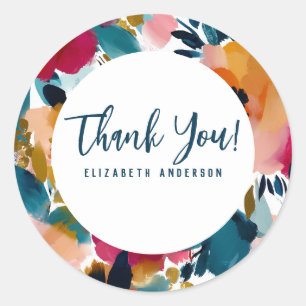 Pretty Botanical Watercolor Floral Thank You Classic Round Sticker