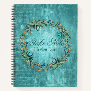 Pretty Botanical Wreath "Take Note" Journal/ Notebook